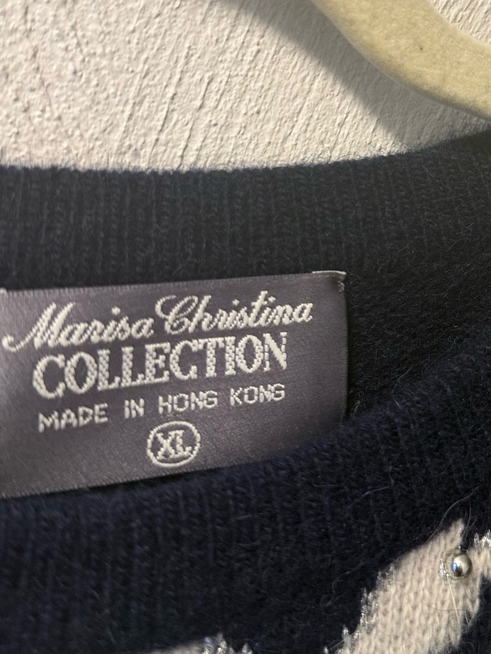 Vintage Lambswool Angora Rabbit Hair Navy Geometric Fair Isle Nordic Sweater XL - Picture 4 of 5